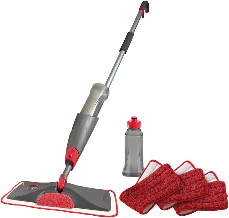 Photo 1 of Rubbermaid Microfiber Reveal Spray Mop Floor Cleaning Kit with 3 Microfiber Wet Pads, 1 Solution Refillable Bottles for Wet & Dry Use, Washable & Reusable Pads, Cordless, for All Floor Types
