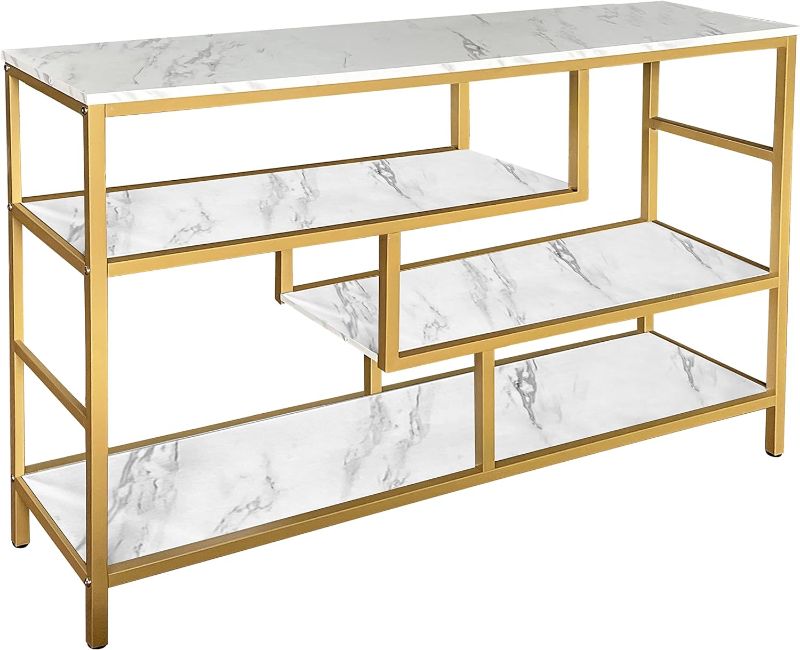 Photo 1 of AT-VALY Console Table 4-Tier Storage Shelves Entryway Table Hallway Tables for Living Room 44"x11.8"x31.9" (Gold&White)