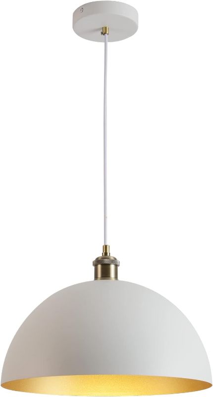 Photo 1 of Pendant lamp White and Gold 13.7 '' Retro Farmhouse Dome Pendant lamp, line Length 78.74 '' Modern Industrial Pendant lamp, Kitchen Island, Bedroom, Dining Room, Living Room, Corridor
