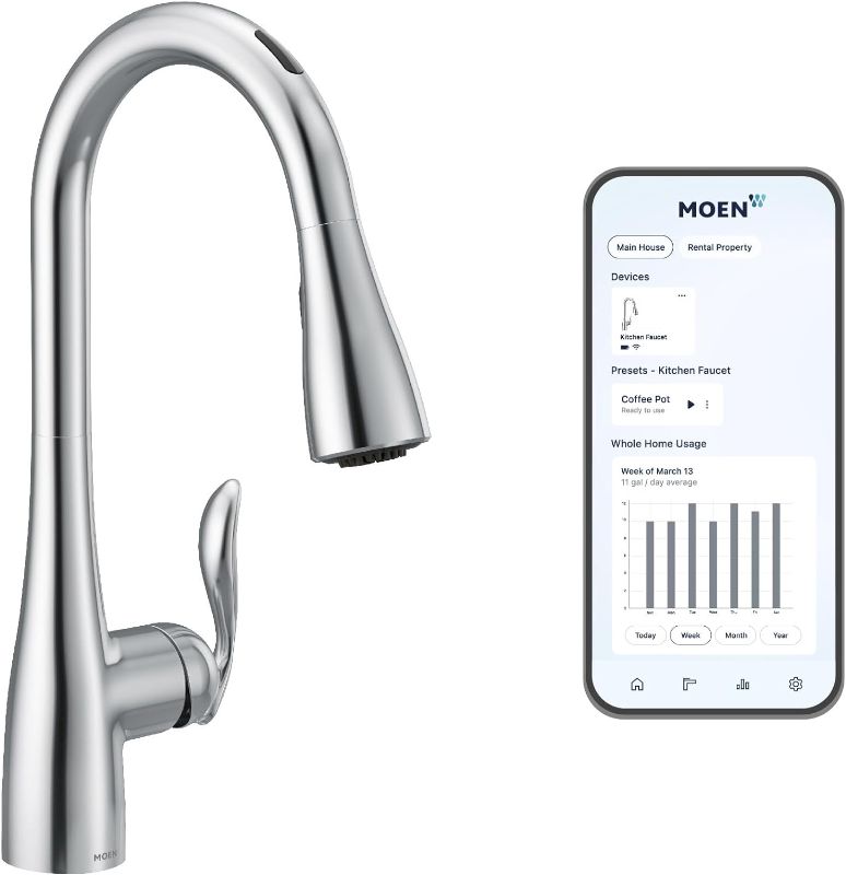 Photo 1 of Moen 7594EVC Arbor Smart Faucet Touchless Pull Down Sprayer Kitchen Faucet with Voice Control and Power Boost, Chrome
