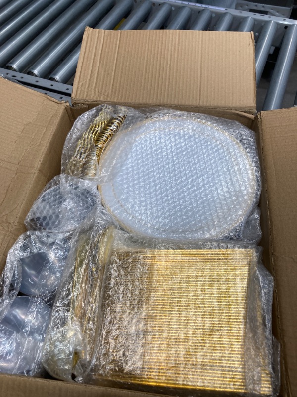 Photo 2 of 600 Pieces Gold Plastic Dinnerware for 100 Guests, Disposable Plastic Plates for Party Wedding Birthday, Includes 100 Dinner Plates, 100 Salad Plates, 100 Spoons, 100 Forks, 100 Knives, 100 Cups
