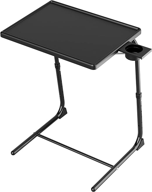 Photo 1 of TV Tray Table, Adjustable Portable Folding Table for Snacks, Laptop Holder, Drawing Board Holder with 6 Heights & 3 Tilt Angles Adjustments, with Cup Holder
