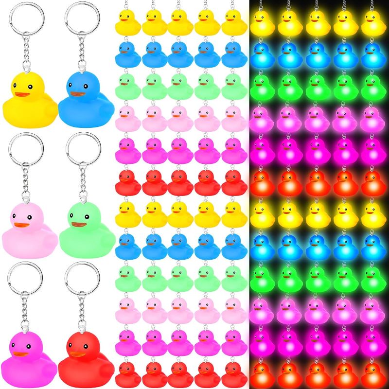 Photo 1 of Deekin 100 Pieces LED Light up Rubber Duck Keychain Cute Duck Keychains Bulk Mini Duck Party Favors 3D Duck Chains Small Ducky Pendant Accessories for Birthday Party Baby Shower (Cute)
