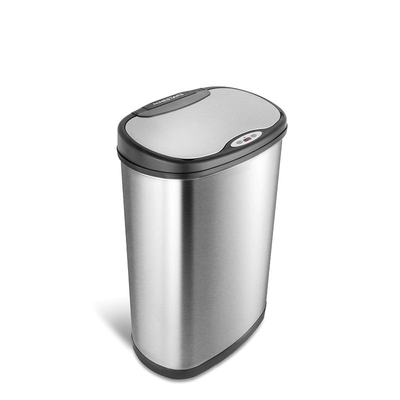 Photo 1 of NINESTARS DZT-50-13 Automatic Touchless Motion Sensor Oval Trash Can with Black Top, 13 gallon/50 L, Stainless Steel
