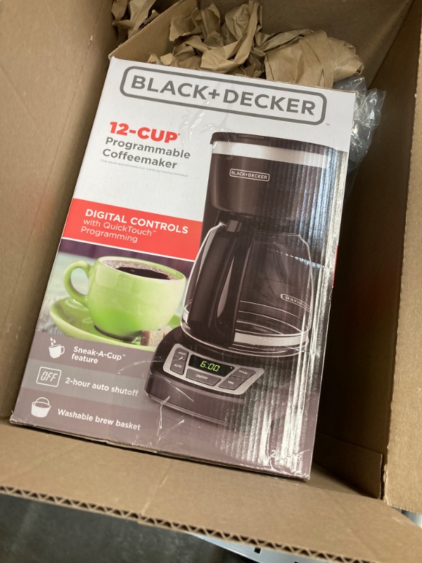 Photo 2 of BLACK+DECKER 12-Cup Digital Coffee Maker, CM1160B, Programmable, Washable Basket Filter, Sneak-A-Cup, Auto Brew, Water Window, Keep Hot Plate, Black
