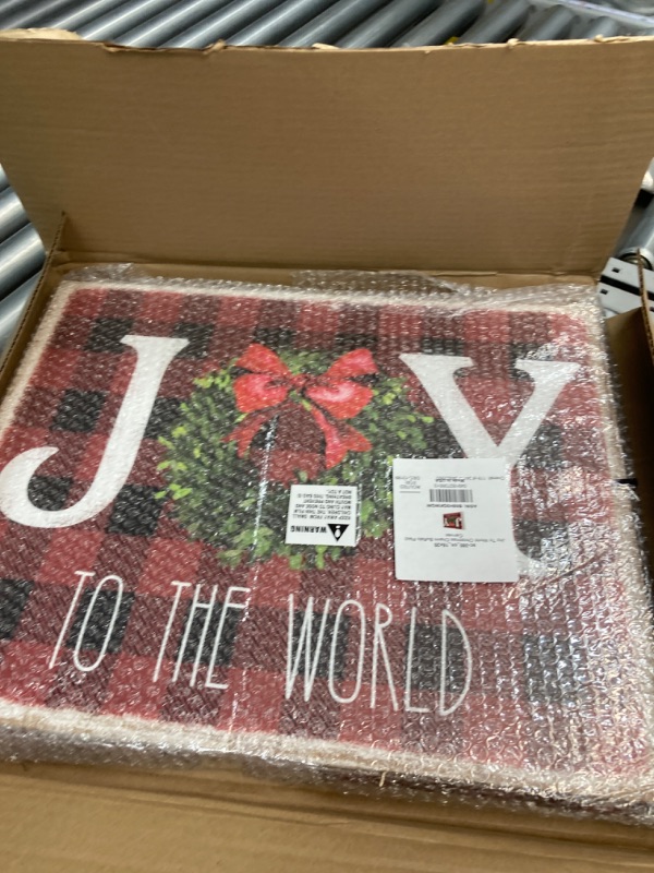 Photo 3 of Stupell Industries Joy To World Christmas Charm Buffalo Plaid Canvas Wall Art Design by Deborah Brown 16 x 20