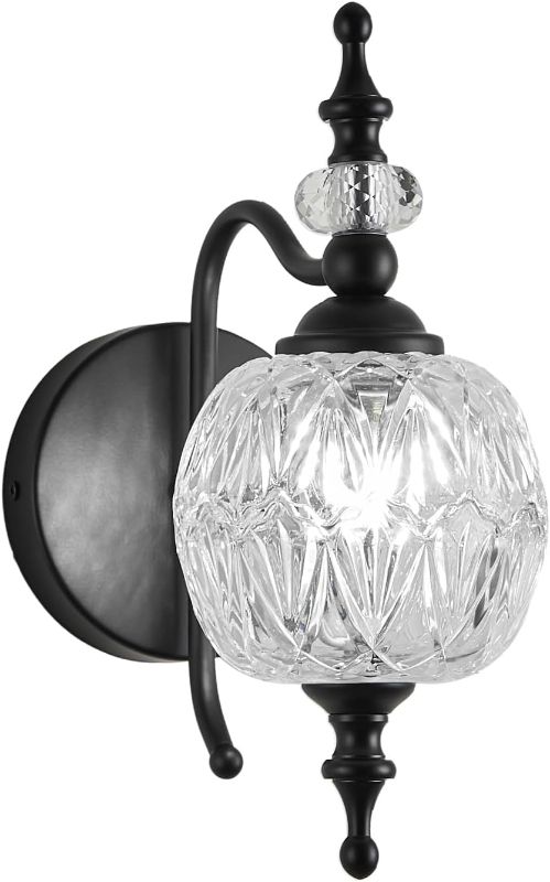 Photo 1 of Black 1-Light Wall Light Fixtures with Crystal Glass Shade Vintage Bathroom Wall Sconces Retro Bathroom Vanity Light Fixtures for Bedroom Living Room Farmhouse
