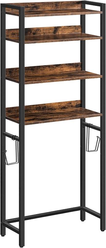 Photo 1 of Over The Toilet Storage Rack, 4 Tier Bathroom Organizer Over Toilet, Freestanding Space Saver Toilet Stand with 2 Hooks, Bathroom Storage Shelf, Easy to Assemble, Rustic Brown TSHR0401Z