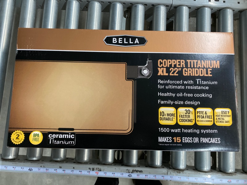 Photo 6 of BELLA XL Electric Ceramic Titanium Griddle, Make 15 Eggs At Once, Healthy-Eco Non-stick Coating, Hassle-Free Clean Up, Large Submersible Cooking Surface, 12" x 22", Copper/Black