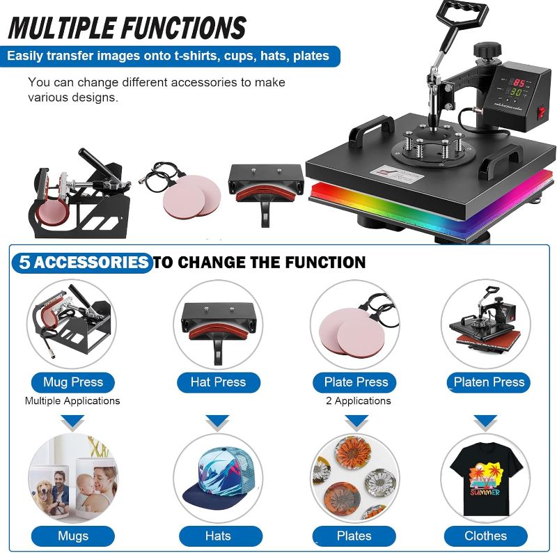 Photo 1 of TOPDEEP 5 in 1 Heat Press Machine, Heat Press 15x15 inch, T Shirt Pressing Machine Slide Out Design, Multifunction Heat Press Transfer Machine Sublimation Combo for T-Shirt/Hat/Mug/Plate
