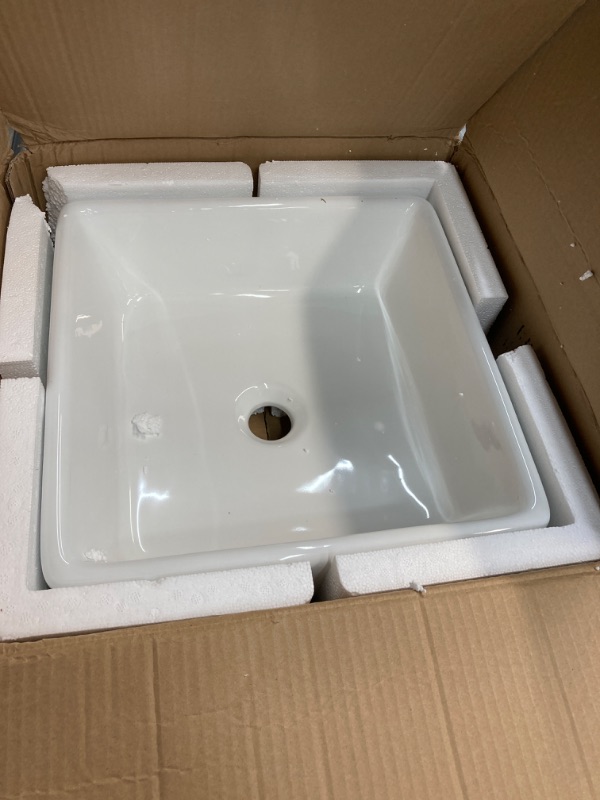 Photo 4 of Bathroom Vessel Sink Square-SOMRXO 15"X15" Above Counter Bathroom Sink White Small Porcelain Ceramic Bathroom Vessel Vanity Sink Art Basin