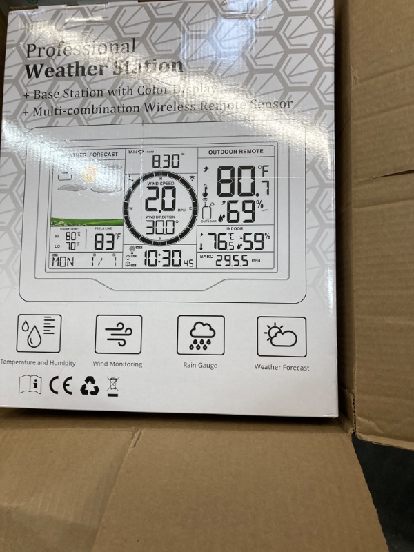 Photo 2 of Professional Weather Stations Indoor Outdoor Thermometer Wireless Color Display Atomic Clock with Rain Gauge, Wireless Thermometer Weather Station with Outdoor Sensor, Wind Speed and Direction