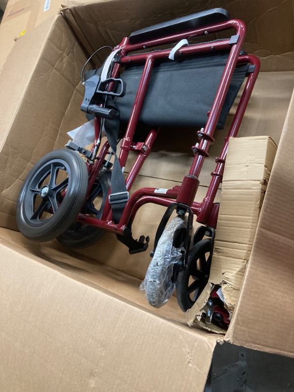 Photo 3 of Medline Lightweight Transport Wheelchair with Handbrakes, Folding Transport Chair for Adults has 12 inch Wheels, Red