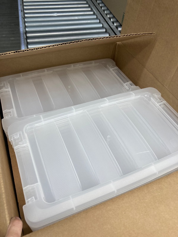 Photo 2 of IRIS USA 12.75 Qt. Stackable Plastic Storage Bins | BPA-Free, Made in USA | See-Through Containers with Secure Pull Handle | Versatile Storage Solution Home and Office - Clear Totes with Lids, 6 Pack