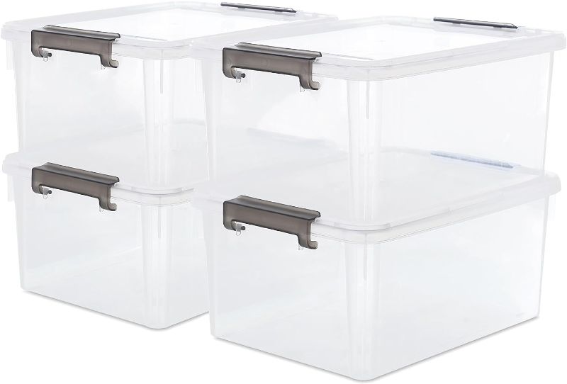 Photo 1 of IRIS USA 12.75 Qt. Stackable Plastic Storage Bins | BPA-Free, Made in USA | See-Through Containers with Secure Pull Handle | Versatile Storage Solution Home and Office - Clear Totes with Lids, 6 Pack