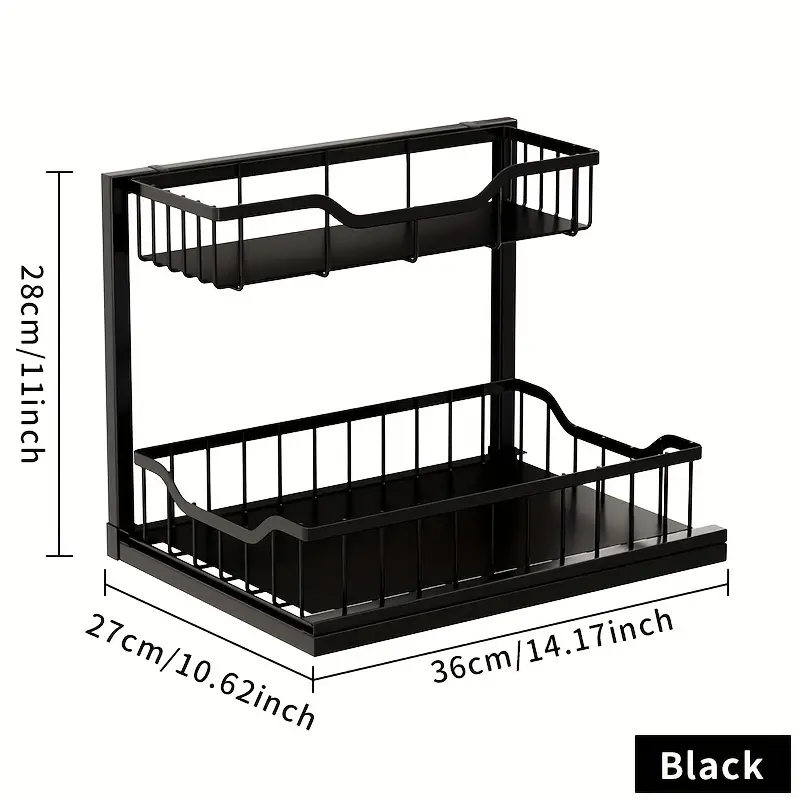 Photo 1 of 2 Tier Under Sink Organizer, Black Pull Out Cabinet Organizer, Multipurpose Under Kitchen Bathroom Sink Organizer and Storage, Sliding Cabinet Organzier