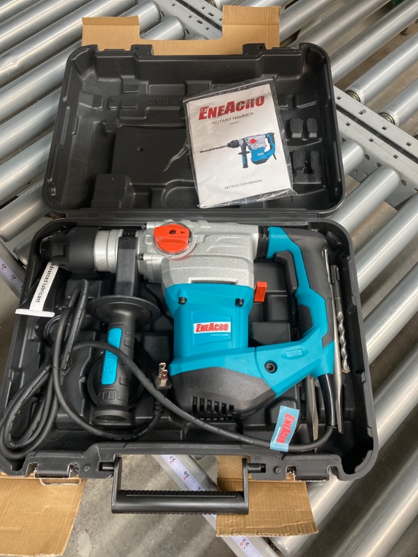 Photo 4 of ENEACRO 1-1/4 Inch SDS-Plus 13 Amp Heavy Duty Rotary Hammer Drill, Safety Clutch 4 Functions with Vibration Control Including Grease, Chisels and Drill Bits with Case
