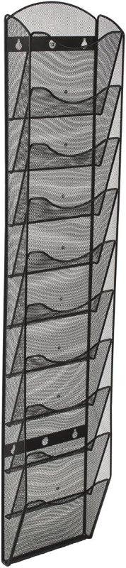 Photo 1 of Displays2go Wall Mount Literature Rack, File Folder Organizer, 10 Dividable Pockets (Black Steel Mesh)
