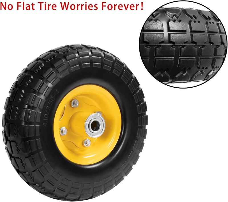 Photo 1 of 4.10/3.50-4 tire and Wheel Flat Free,10" Solid Tire Wheel with 5/8" Bearings,2.1" Offset Hub,for Gorilla Cart,Garden Carts,Dolly,Trolley,Dump Cart,Hand Truck/Wheelbarrow/Garden Wagon(2-Pack)