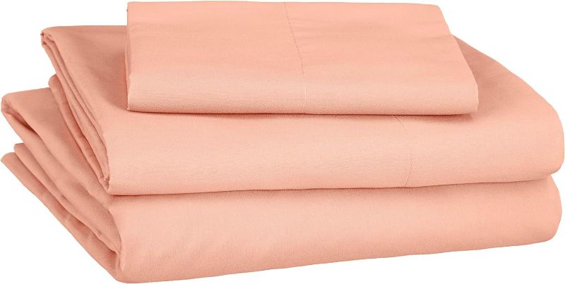 Photo 1 of Amazon Basics Soft Microfiber 3-Piece Bed Sheet Set with Elastic Side Pockets, Twin, Bright Salmon, Solid