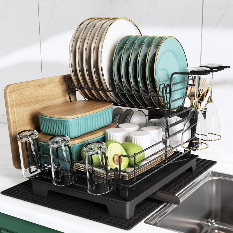 Photo 1 of Gting Dish Drying Rack, 2-Tier Dish Racks for Kitchen Counter, Dish Rack with Drainboard & Mat, Dish Drainer with Knife, Fork & Cup Rack, Gifts for Women, Mothers Day, Cool Stuff & Kitchen Gadgets