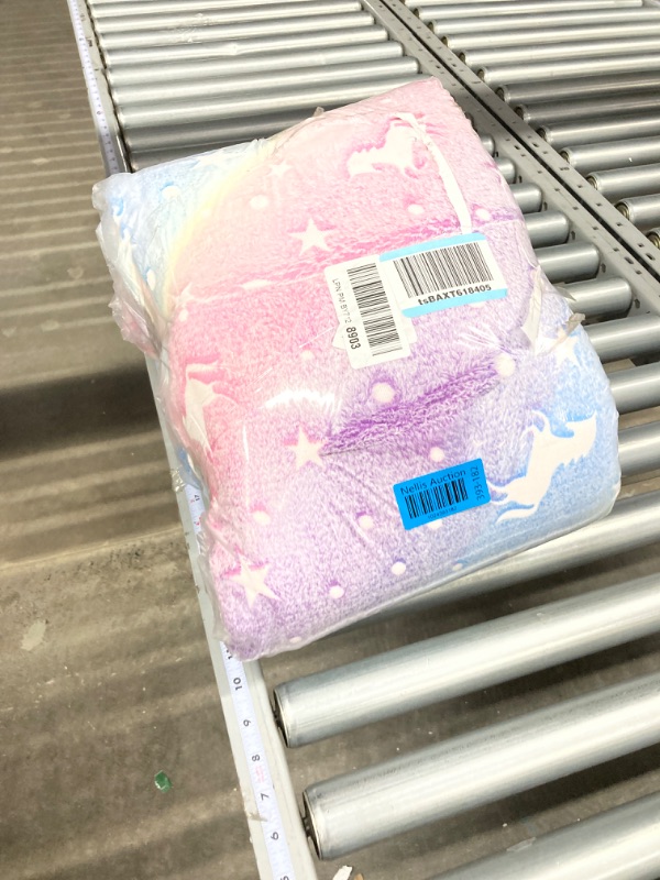 Photo 1 of Glow in The Dark Blanket Unicorn Gifts for Kids Girls Teen Birthday Christmas Halloween Present Light Up Rainbow Unicorn Toy Bedroom Bed Decor Fun Soft...
