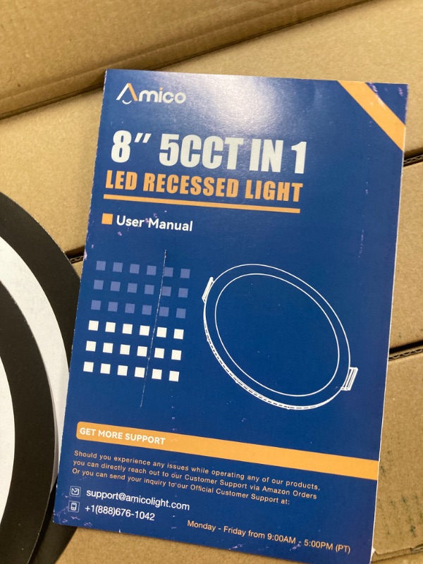 Photo 3 of Amico 12 Pack 8 Inch 5CCT Ultra-Thin LED Recessed Ceiling Light with Junction Box, 2700K/3000K/3500K/4000K/5000K Selectable, 18W Eqv 125W, Dimmable Canless Wafer Downlight, 1600LM High Brightness -ETL 5000k/4000k/3500k/3000k/2700k - 5cct White 8 Inch