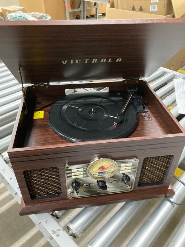 Photo 2 of Victrola Nostalgic 6-in-1 Bluetooth Record Player & Multimedia Center with Built-in Speakers - 3-Speed Turntable, CD & Cassette Player, AM/FM Radio | Wireless Music Streaming | Espresso Espresso Entertainment Center