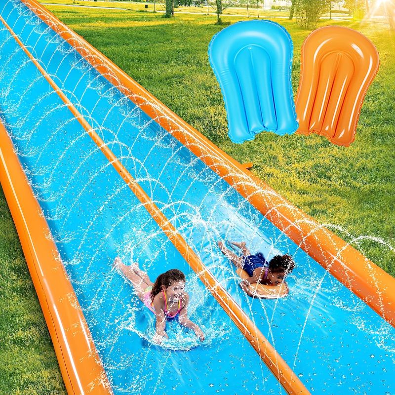 Photo 1 of Sloosh Super Double Water Slide for Adult Kids, 25ft x 7ft Heavy Duty Lawn Water Slide with Sprinkler and 2 Slip Inflatable Boards for Summer Party Yard Lawn Outdoor Water Play Activities