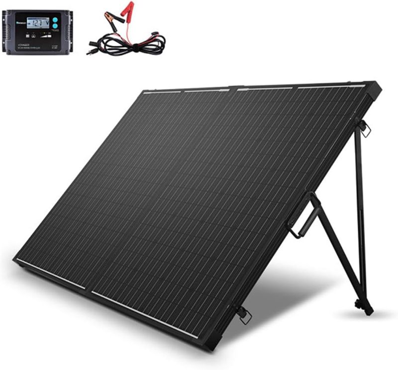 Photo 1 of Renogy 200 Watt 12 Volt Portable Solar Panel with Waterproof 20A Charger Controller, Foldable 100W Solar Panel Suitcase with Adjustable Kickstand, Solar Charger for Power Station RV Camping Off Grid