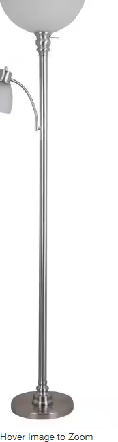 Photo 1 of 70 in. Brushed Nickel Floor Lamp with Reading Light and Frosted Glass Shade