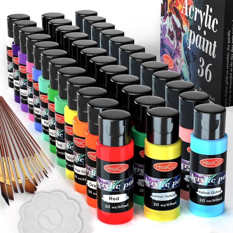 Photo 1 of Acrylic Paint Set of 36 Colors 2fl oz 60ml Bottles,Non Toxic 36 Colors Acrylic Paint No Fading Rich Pigment for Kids Adults Artists Canvas Crafts Wood Painting