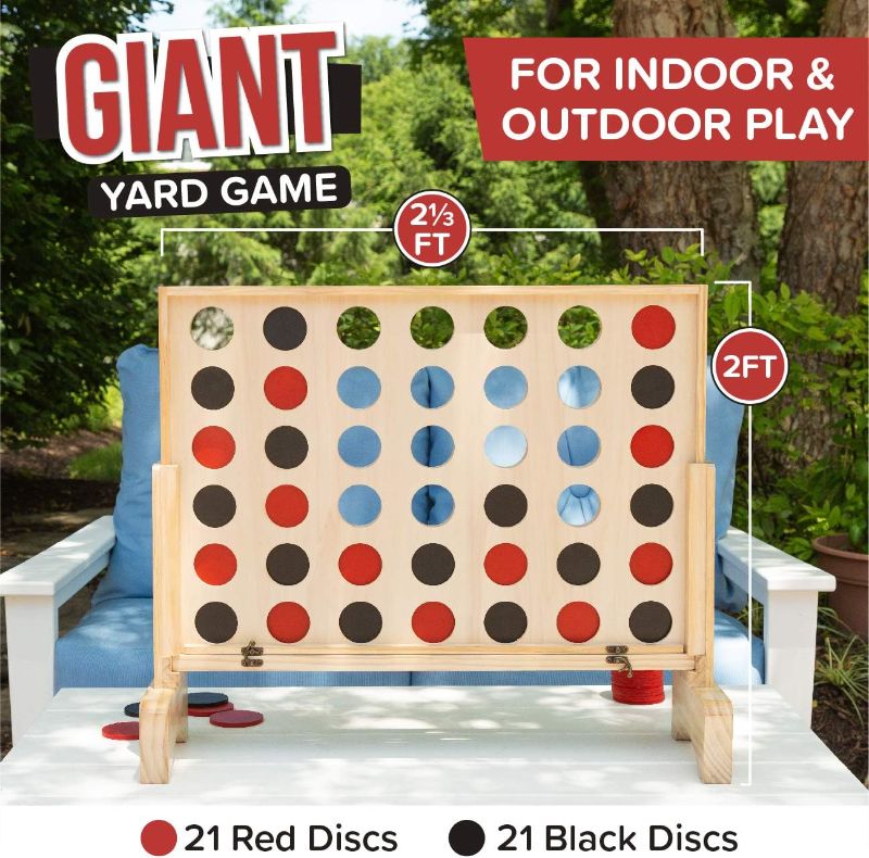 Photo 1 of Play Platoon Giant Wooden 4 in a Row Game - Drop Four Connect Board Game Outdoor Game with Coins, Case and game