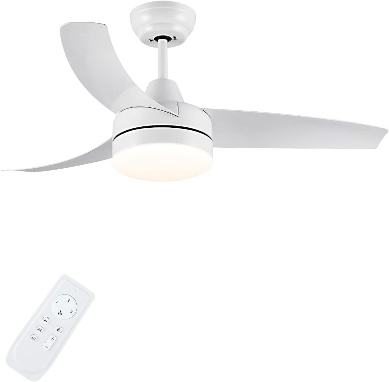 Photo 1 of 42 Inch Ceiling Fans with Lights, White Ceiling Fan with Light Remote Control, 3 blade Modern Ceiling Fan with Light, Quiet Dimmable,For Living Room, Bedroom, Patios (Indoor, Outdoor)