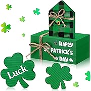 Photo 1 of 5 Pcs St. Patrick's Day Tiered Tray Decor Wood Shamrock Decor St. Patrick Day Table Decor 3 Faux Books Bundle with Twine & Green Truck Sign St. Patrick's Day Decor for Home Kitchen Party (Shamrock)