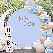 Photo 1 of Baby Blue Round Backdrop Cover 6x6ft Circle Arch Backdrop Fabric for Wedding Party Baby Shower Decorations