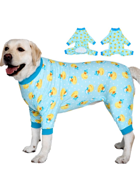 Photo 1 of LovinPet Big Dog Wound Care/Surgery Recovery Shirt, Pet Anxiety Shirt, Lightweight Stretchy Knit Fabric, Rubber Ducks with Hats Blue Print Dog Pjs, Dog Pajamas, Pet PJ's/XXL