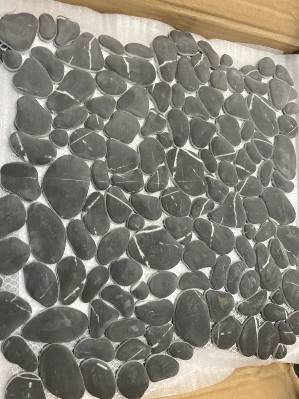 Photo 2 of Sunwings Pebble Tile for Shower Floor Border Kitchen Bathroom Backsplash. Marble Stone Looks Wall and Floor Tile, 10 Sheets, Black marquina. 10 Sheet / 7.9 Sq Ft Black Marquina