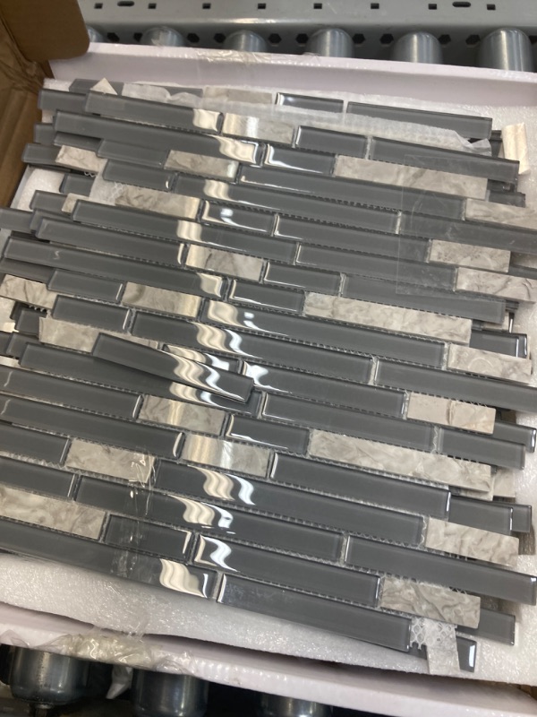 Photo 1 of Adedeo Beveled Glass Mosaic Tile Blue Mirror Edge Frosted Blue 12 x 12 Inch for Kitchen Backsplash Bathroom Wall (5-Pack, 5 sq.ft.) 12 x 12 Inch silver mirror frosted blue