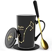 Photo 1 of 15oz Scorpio Coffee Mug with Long handle Spoon Lid Birthday Gift Ceramic Creative Constellation Zodiac Capacity Tea Cup for Cocoa Water Milk Juice (Scorpio-Black Gold)