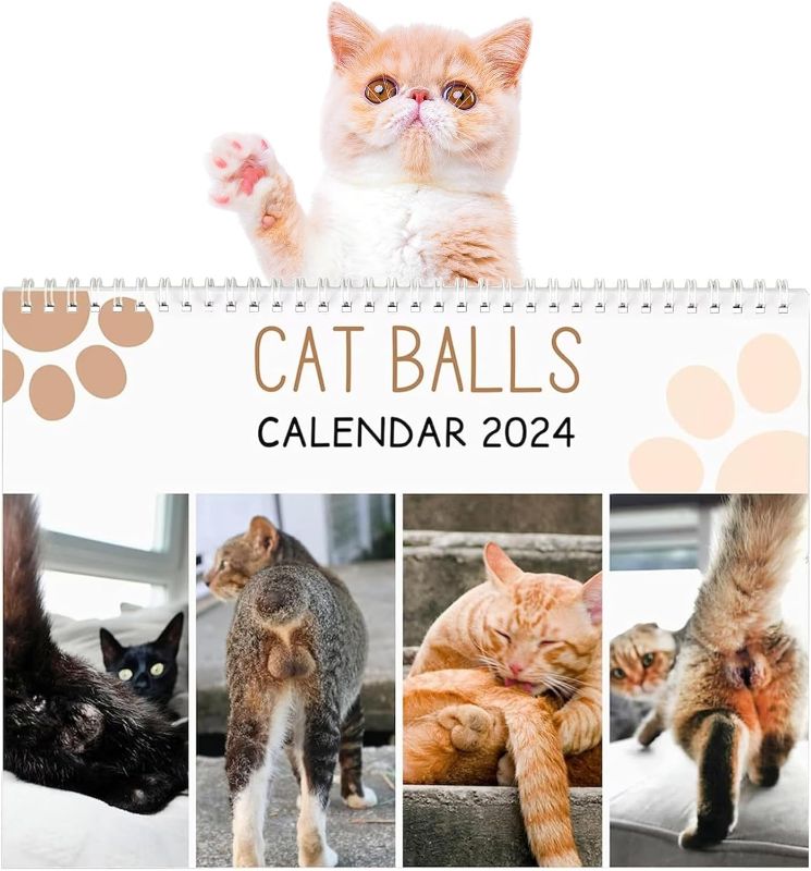 Photo 1 of 2024 Wall Calendar | Cat Balls Calendar 2024, 12 Monthly Funny Cats Calendar 2024, 11" x 8.3", Christmas Halloween Birthday Gifts Gag Quirky Novelty Calendar Gifts for Adults Best Friends Coworkers