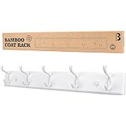 Photo 1 of Wooden Coat Rack, Wall-Mounted Organizer for Closet, Entryway, Bedroom, Living Room, Heavy Duty Double Hooks for Hanging Coats, Bags, Keys, 24 Inch, White