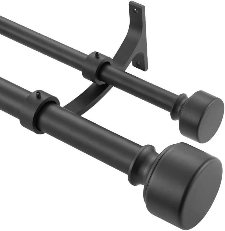 Photo 1 of Double Curtain Rods for Window 28 to 48 Inch, Matte Black Double Rod Curtain Rods, Decorative Double Window Rod with Modern End Cap, 1-Inch Front and 5/8 Inch Back Heavy Duty Double Drapery Rods Matte Black 28-48"