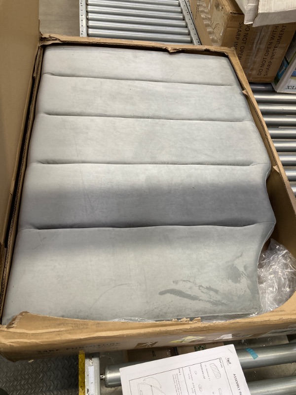 Photo 2 of 24KF Velvet Upholstered Tufted King headboard with Vertical Channel Design King/California King headboard-Gray Gray-king King/California King