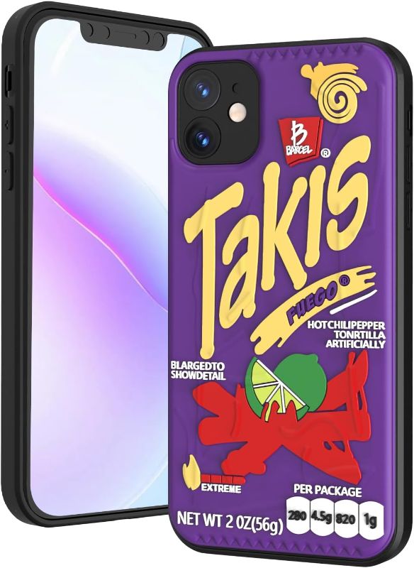 Photo 1 of *** Bundle *** Compatible with iPhone 11 Case Cute Cartoon Takis Pattern Design for Women, Kawaii Purple Case Soft Silicone Slim Fit Shockproof Protective Phone Case for iPhone 11 6.1"