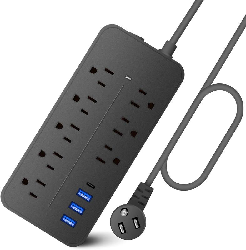 Photo 1 of ETL Listed Power Strip Surge Protector, 8 Outlets with 3 USB Ports(1.6In Wide), 6 Ft Power Cord (1875W/15A) Multiple Colors Power Strip for Home, Office, Dorm Essential-2Pack(Black+Blue)