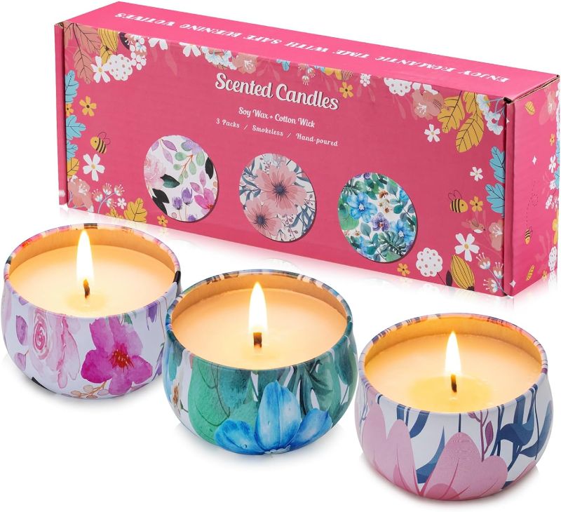 Photo 1 of  3 Pack Scented Candles, 2.5 oz Aromatherapy Candles with Floral Scents,Soy Candles Set with 72H Burning Time,Ideal Gift for Women(Magnolia+Jasmine+Rose)