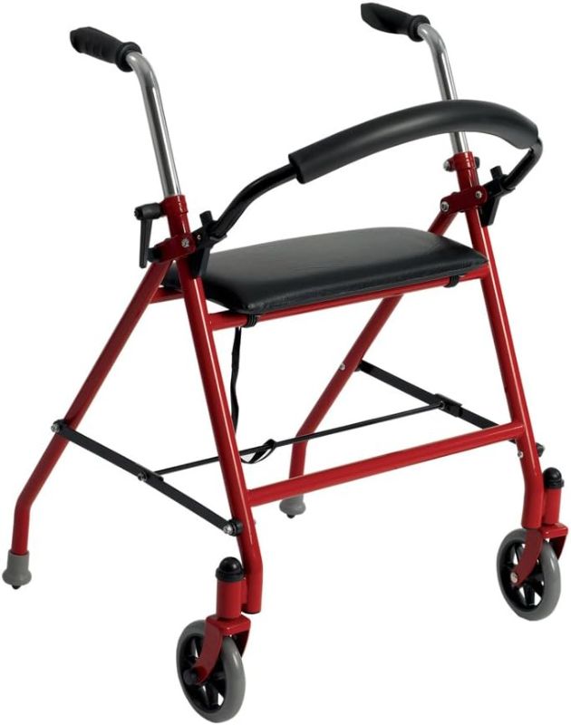 Photo 1 of Drive Medical 1239RD Foldable Rollator Walker with Seat, Red, 1 Count (Pack of 1)