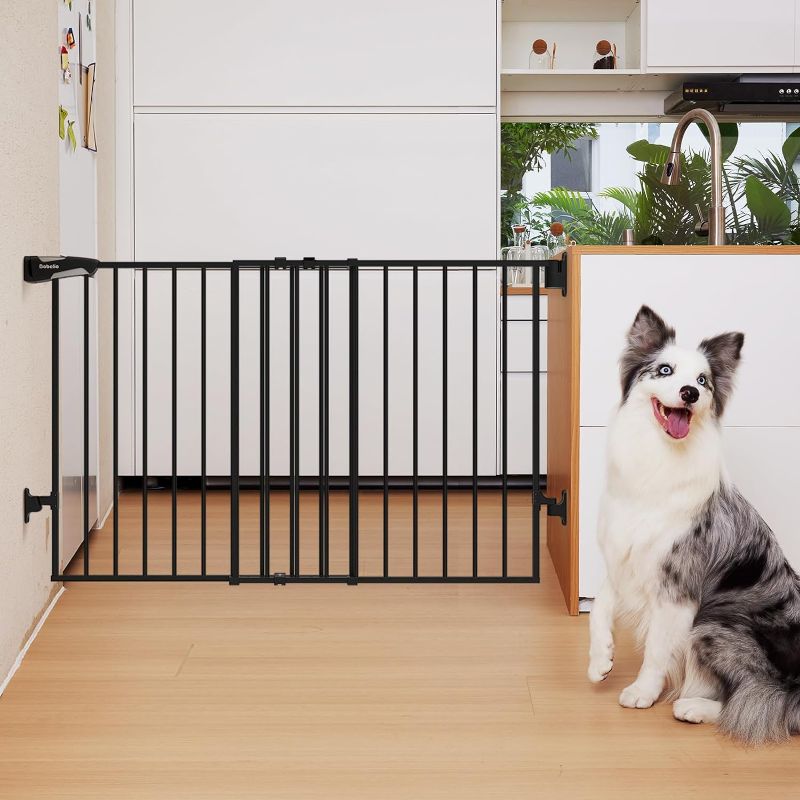 Photo 1 of Babelio 31.5-55" No Bottom Bar Baby Gate Extra Wide, 2-in-1 Auto Close Dog Gate for The House, Stairs and Doorways, Safety Pet Gates with Large Walk Thru Door, Black