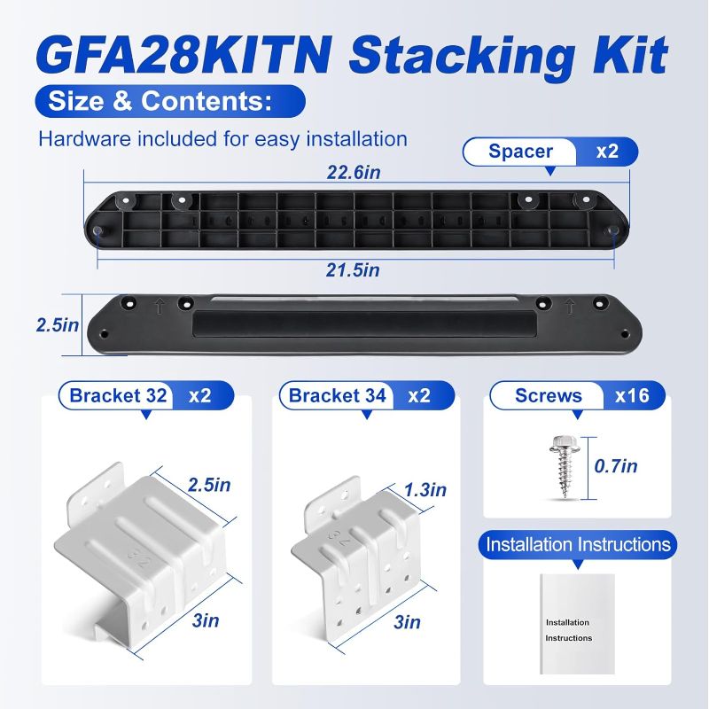 Photo 1 of GFA28KITN Stacking Kit for GE 28"W Washer Dryer Stack Bracket Kit - Compatible with GE 28 inch Width Front Load Washers and Dryers Laundry Stacking Kit [Patented]